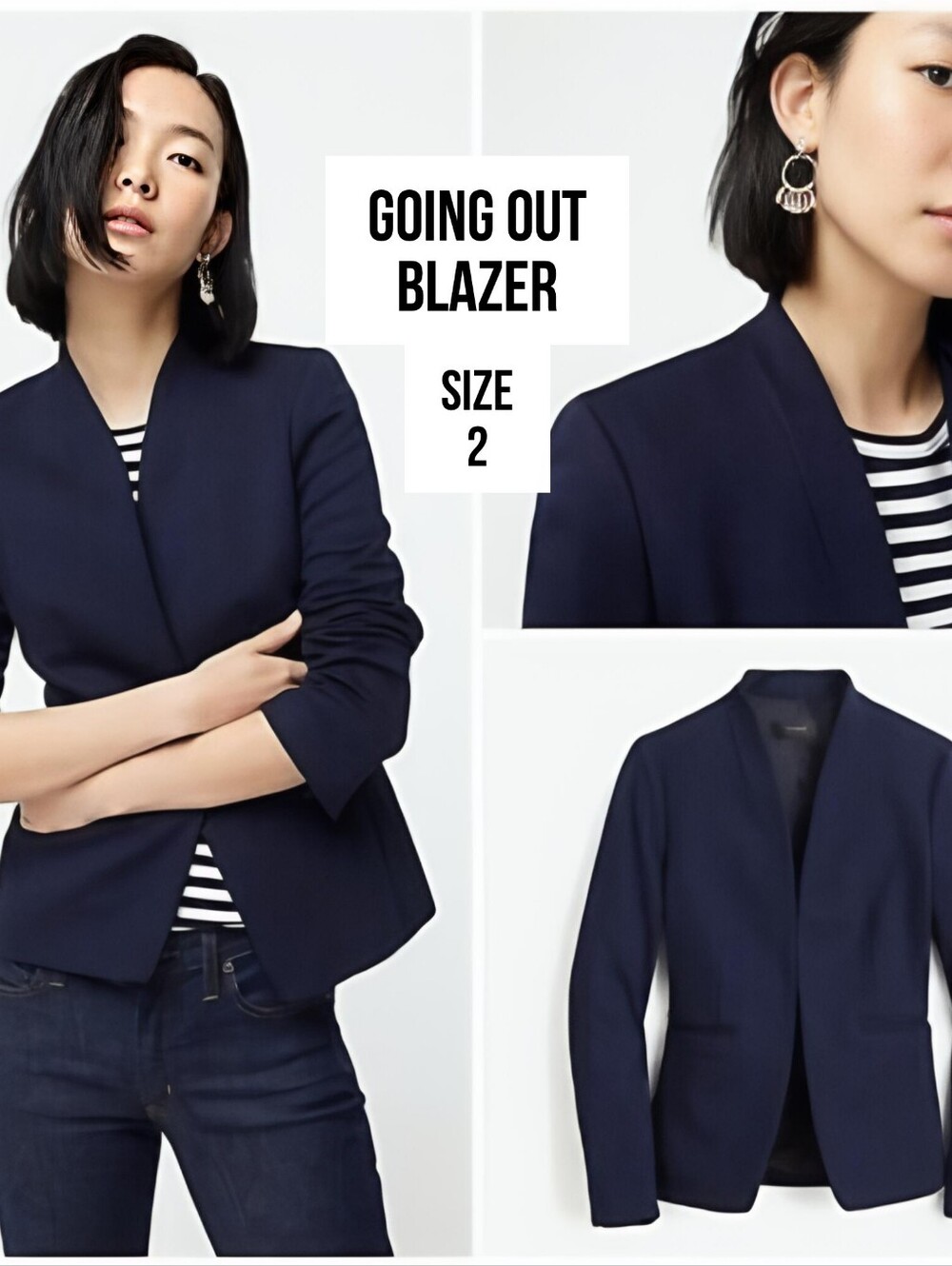 J.Crew Navy Blue Going Out Twill Open Blazer Size 2